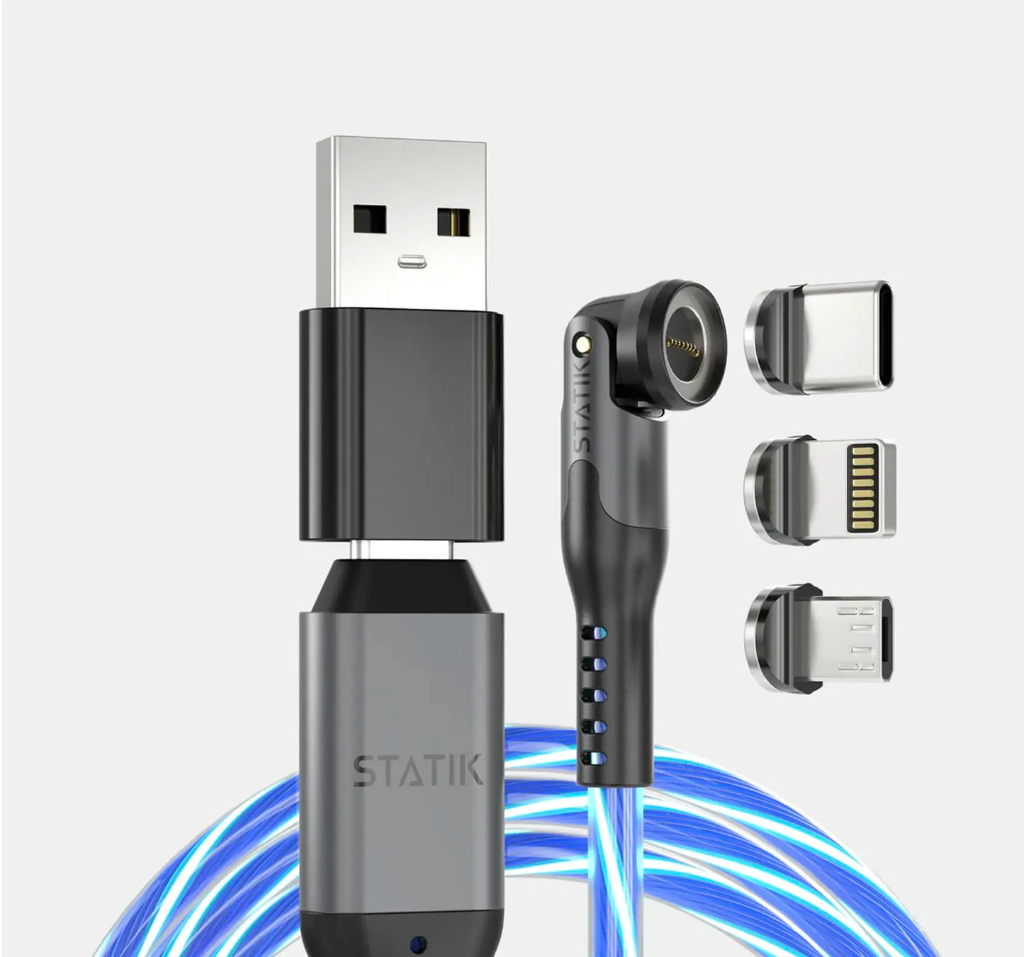 Globright 360: Universal Magnetic Charge Cable | 5-In-1 | LED Glow | 360° Rotating Head | Compatible with Most Mobile Phones & Electronic Devices