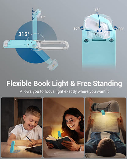Book Reading Light with Clip, USB Rechargeble Booklight (Blue)