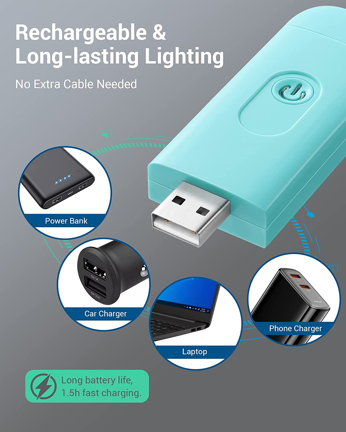 Book Reading Light with Clip, USB Rechargeble Booklight (Blue)