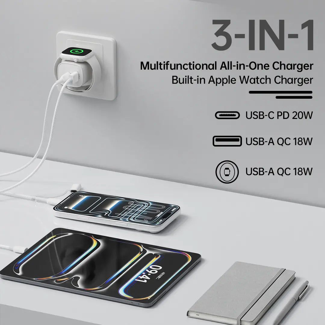 3-In-1 Fast Charging Block with Built-In Magnetic Watch Charger for Iphone, Apple Watch, and Wireless Earbuds,Back to School,Back to School Haul