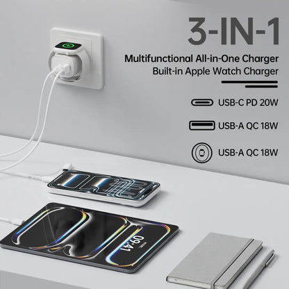 3-In-1 Fast Charging Block with Built-In Magnetic Watch Charger for Iphone, Apple Watch, and Wireless Earbuds,Back to School,Back to School Haul
