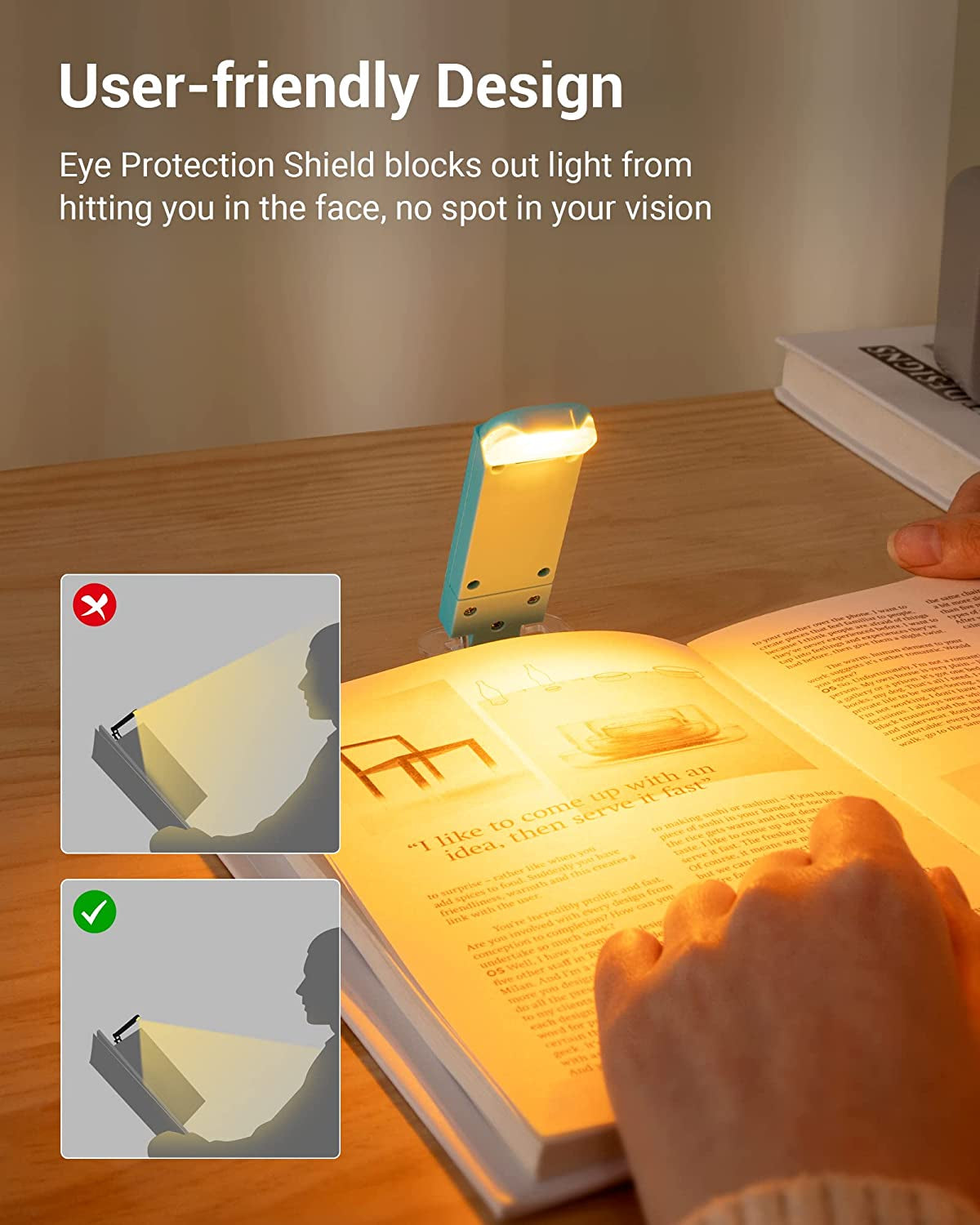 Book Reading Light with Clip, USB Rechargeble Booklight (Blue)