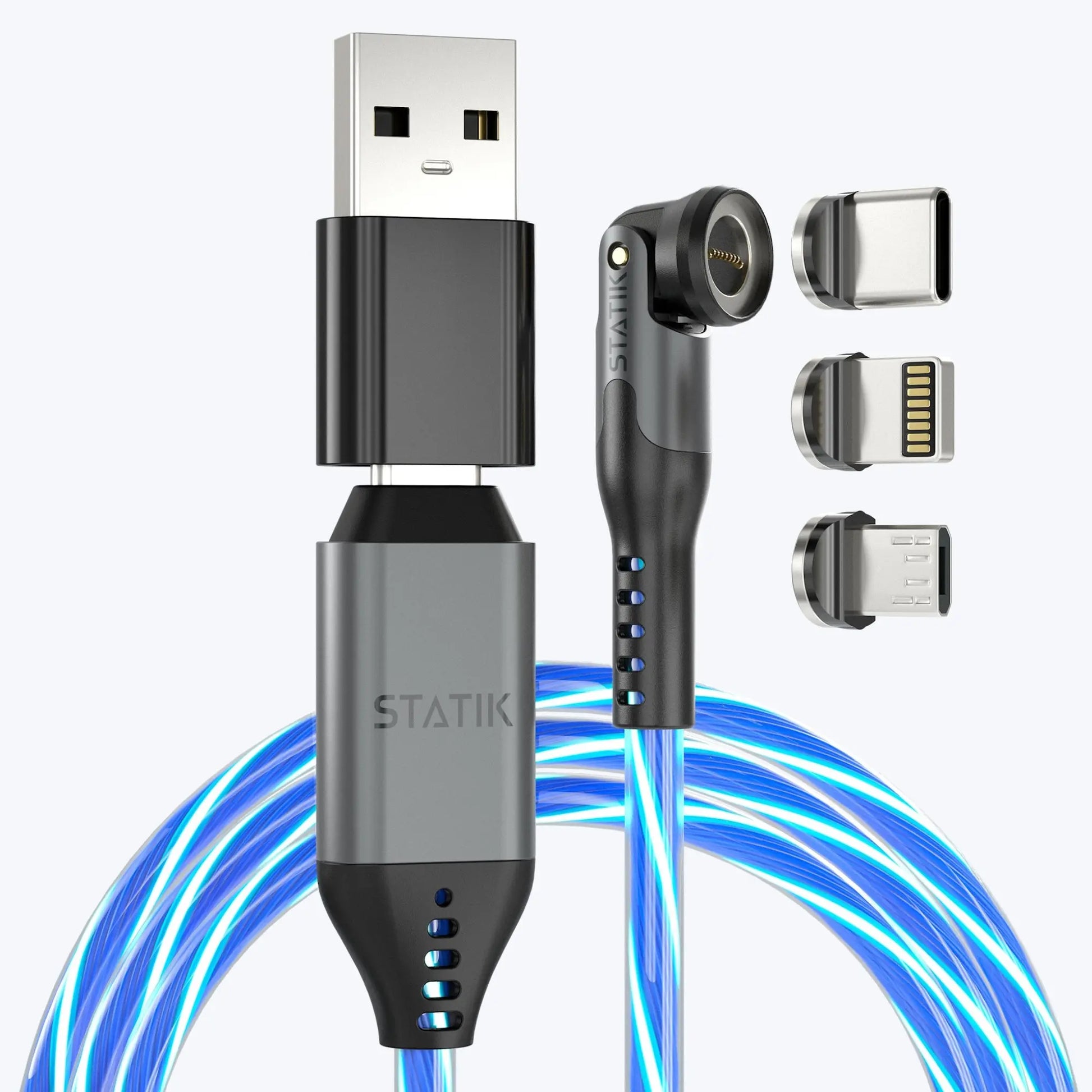 Globright 360: Universal Magnetic Charge Cable | 5-In-1 | LED Glow | 360° Rotating Head | Compatible with Most Mobile Phones & Electronic Devices