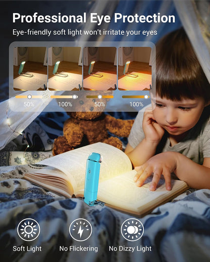 Book Reading Light with Clip, USB Rechargeble Booklight (Blue)