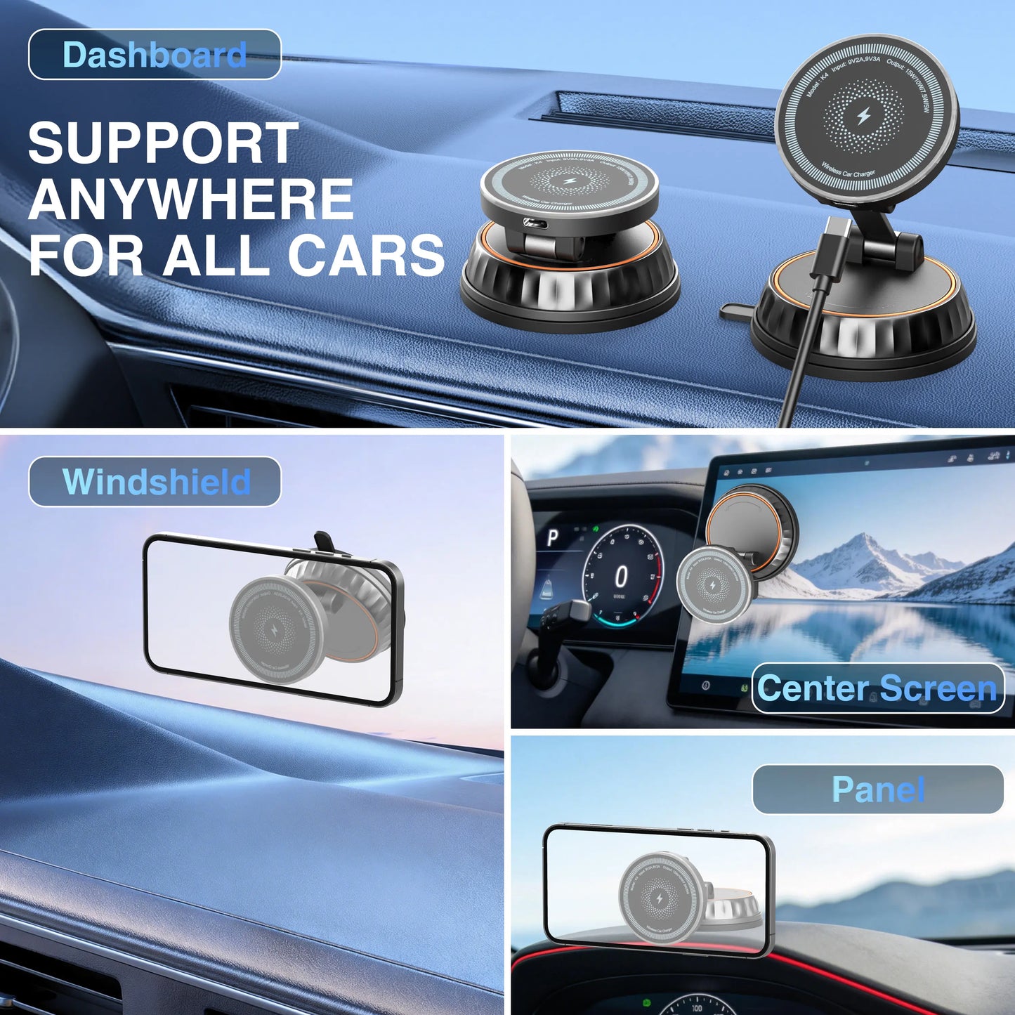 15W Magnetic Wireless Car Charger Mount - Upgraded Toolless Vacuum Suction Nano Gel Holder, 360-Degree Adjustable, 120Lb Hold, Magnetic Snap, 15W Speed Fast Charger for Iphone & Samsung, Wireless Charger, Car Phone Mount,Back to School,Back to School Haul