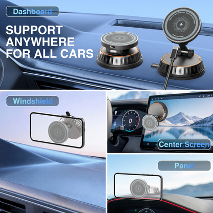 15W Magnetic Wireless Car Charger Mount - Upgraded Toolless Vacuum Suction Nano Gel Holder, 360-Degree Adjustable, 120Lb Hold, Magnetic Snap, 15W Speed Fast Charger for Iphone & Samsung, Wireless Charger, Car Phone Mount,Back to School,Back to School Haul