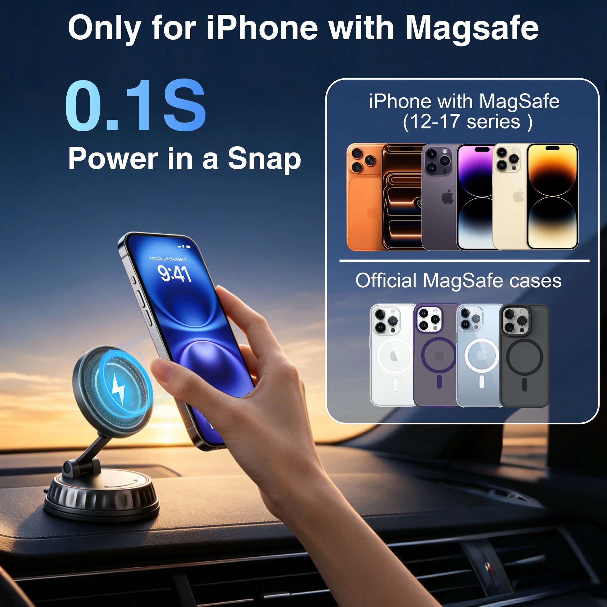 15W Magnetic Wireless Car Charger Mount - Upgraded Toolless Vacuum Suction Nano Gel Holder, 360-Degree Adjustable, 120Lb Hold, Magnetic Snap, 15W Speed Fast Charger for Iphone & Samsung, Wireless Charger, Car Phone Mount,Back to School,Back to School Haul