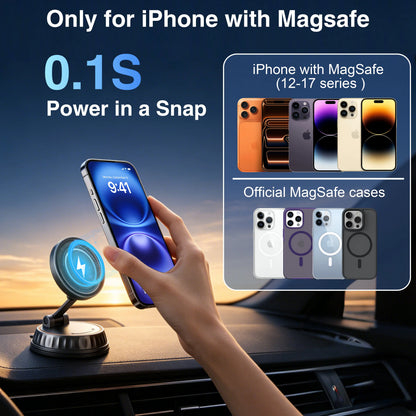 15W Magnetic Wireless Car Charger Mount - Upgraded Toolless Vacuum Suction Nano Gel Holder, 360-Degree Adjustable, 120Lb Hold, Magnetic Snap, 15W Speed Fast Charger for Iphone & Samsung, Wireless Charger, Car Phone Mount,Back to School,Back to School Haul