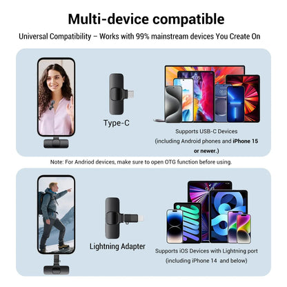 HITOZON Mini Wireless Lavalier Microphone for Iphone/Android Smartphones,Portable USB-C Lapel Mic for Audio/Video Recording,Plug-And-Play Wireless Microphone for Live Streams,Interviews,Teaching,Vlog,Youtube,Tiktok,Usb-C Mics