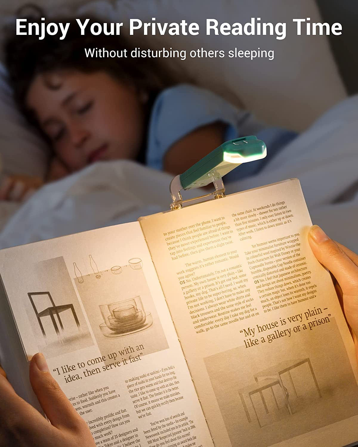 Book Reading Light with Clip, USB Rechargeble Booklight (Blue)